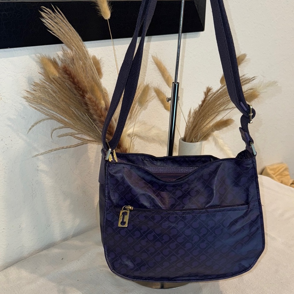 Elegant Gherardini Italy Genuine Leather PVC Crossbody Bag Purple Shoulder Bag